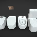 Modern White Toilets With Wall Mounted Flush Button And Different Designs 3d model