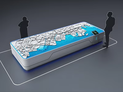 Interactive City Map Model With Blue Water Display And Two Observers 3d model