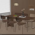 Modern Dining Table And Chairs Set With Pendant Lamp Fruits Flowers And Wooden Cabinets
