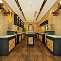 Luxurious Jewelry Store Interior Design With Glass Display Cases And Golden Decorations