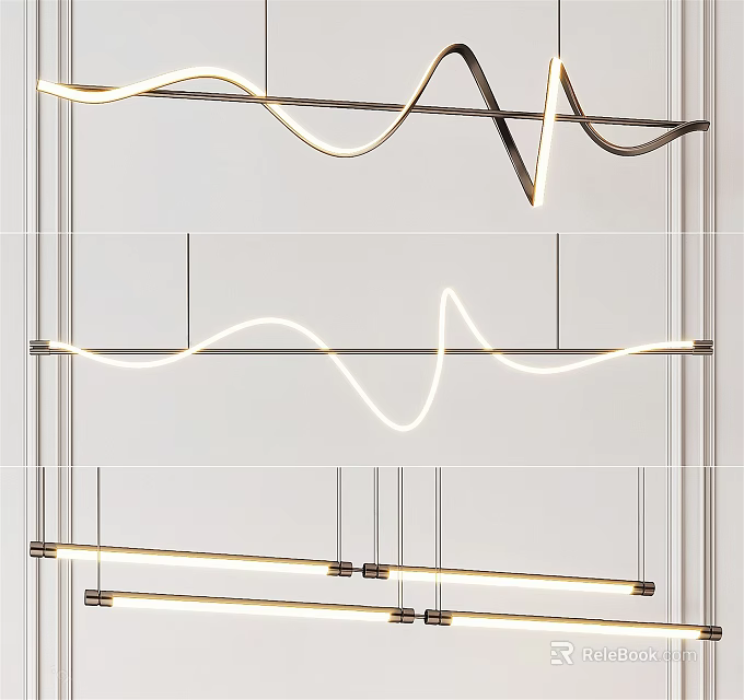 Modern Wave Design Chandelier With LED Light Strips And Metal Frame 3d model 