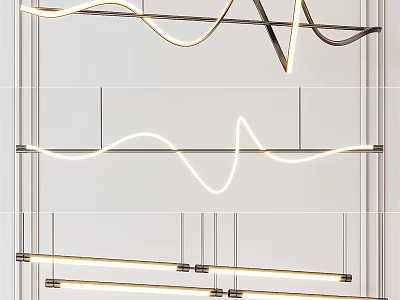 Modern Wave Design Chandelier With LED Light Strips And Metal Frame 3d model