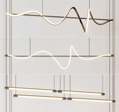 Modern Wave Design Chandelier With LED Light Strips And Metal Frame 3d model