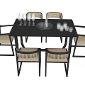 Modern Dining Table Set With Black Table Beige Seats Glassware And Vase 3d model