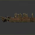 Wooden Medieval Defensive Fortification Components With Fences Spikes And Logs
