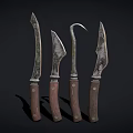 Five Vintage Kitchen Knives With Wooden Handles And Rusty Blades