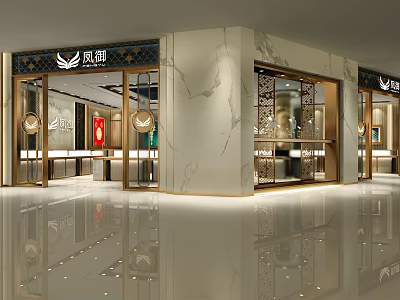 Elegant Jewelry Store Interior With Glass Display Cases Bright Lighting And Marble Decor 3d model