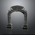Decorative Archway With Carved Intricate Patterns And Scrollwork On Stone Base 3d model