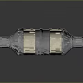 Silver Metal Catalytic Converter With Yellow Honeycomb Structure And Exhaust Pipe