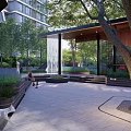Residential Landscape Design With Modern Building Greenery Water Feature And Paved Walkway