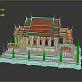 Ornate Traditional Thai Temple Architecture With Red Green Yellow Roof White Walls And Spires