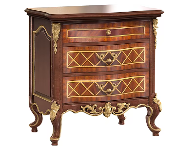Classical Dark Brown Bedside Table with Gold Accents Two Drawers Diamond Patterns and Carved Legs 3d model