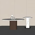 Modern Round Marble Coffee Table Design With Wooden Base And Marble Side Table 3d model