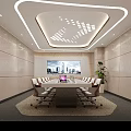 Modern Conference Room Interior With Rectangular Table Ergonomic Chairs Large Screen And Green Plant 3d model