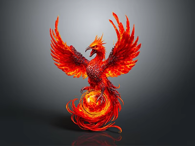 Mythical Phoenix With Flaming Red Feathers Spreading Wings Surrounded By Glowing Fire 3d model