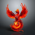 Mythical Phoenix With Flaming Red Feathers Spreading Wings Surrounded By Glowing Fire