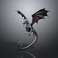3D Fantasy Dragon Creature With Spread Black Wings And Curled Tail
