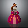 Royal Cat Princess Wearing Golden Crown Pink Dress With Yellow Patterns And Crossed Hands