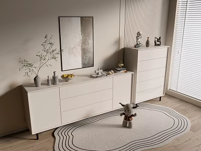 Modern Cream Style Bookcase Whole Cabinet Sideboard Cabinet Balcony Cabinet Storage Cabinet Entrance Cabinet 3d model