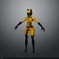 3D Character Model In Yellow And Black Tight Suit With Cat Ear Helmet