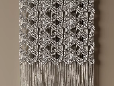 Handmade Macramé Wall Hanging With Geometric Pattern And Neutral Tassel Details For Home Decor 3d model