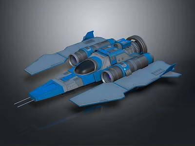 Blue Futuristic Spaceship Model With Streamlined Design And Engines 3d model