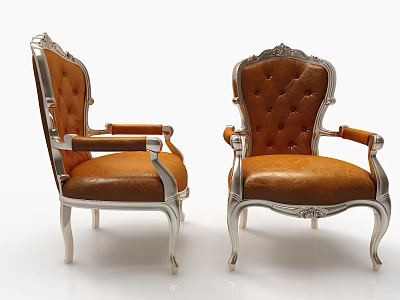 Vintage Brown Leather Armchair With Silver Metal Frame And Ornate Design 3d model