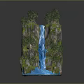 Natural Rock Formation With Flowing Waterfall And Lush Green Vegetation