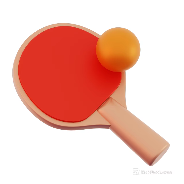 Sports Equipment Red Table Tennis Racket With Orange Ping Pong Ball 3d model 