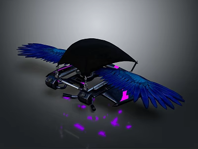 Space Exploration Craft With Blue Wings Black Canopy And Purple Lights 3d model