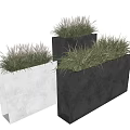 Modern Bonsai Potted Plants in Rectangular Black Silver Planters with Green Foliage 3d model