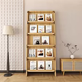 Cozy Bookstore Interior With Wooden Bookshelf Magazines Floor Lamp And Cabinet With Vase