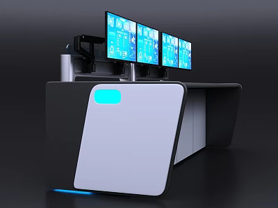 Modern Office Desk With Multiple Monitors Tech Inspired Design And Blue Lighting 3d model