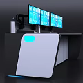 Modern Office Desk With Multiple Monitors Tech Inspired Design And Blue Lighting 3d model
