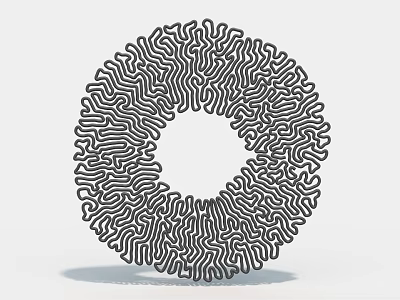 Circular Black and White Art Installation With Intricate Wave Pattern Design 3d model