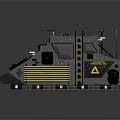 Gray Armored Vehicle With Yellow Stripes Side Ladder Top Equipment And Project Label