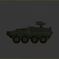 Modern Dark Green Six Wheeled Military Tank With Turret And Equipment