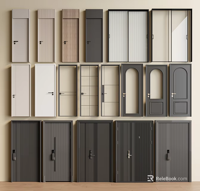 Double Doors Showcase With Various Materials Styles And Designs For Home Interior 3d model