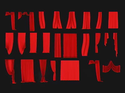 Red Curtains In Various Styles For Home Interior Decor And Design 3d model