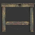 Vintage Distressed Coffee Table With Colorful Paint Finish And Metal Frame