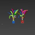 Large Indoor Potted Green Plants in White Pots on Wooden Stand