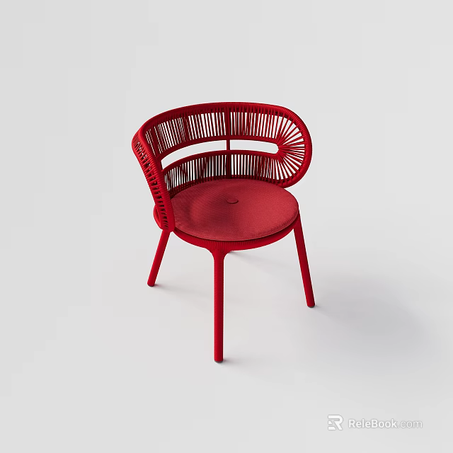 Red Modern Dining Chair With Woven Backrest And Stylish Design Elements 3d model