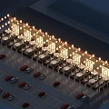 Commercial Street Night View With Hanging Illuminated Lanterns Modern Facade And Parked Cars