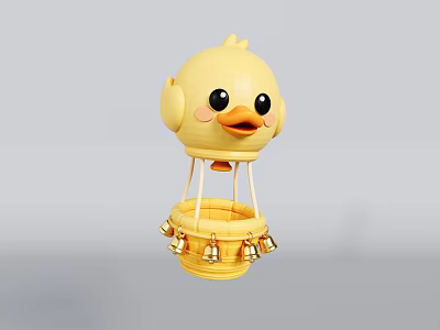 Cute Yellow Duck Shaped Balloon With Hanging Basket And Small Bells 3d model