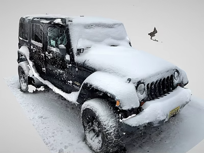 Black Jeep SUV Covered In Snow Standing In Winter Outdoor Snowy Scene 3d model