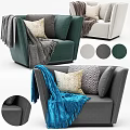 Stylish Modern Accent Chair with Decorative Pillows Soft Throw Blanket and Green Gray Color Options