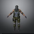 Tactical Military Character Wearing Gas Mask Striped Vest Camouflage Pants And Knee Pads
