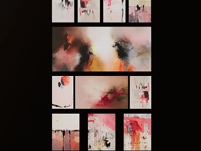 Abstract Wall Art Collage With Multiple Vibrant Paintings On Black Background 3d model