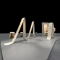 Large Flower Art Installation In Modern Exhibition Space With Visitor And Display Panels