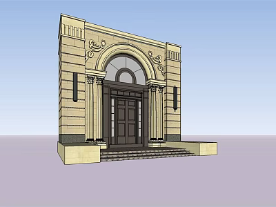Classical Ornate Arched Main Entrance Gate With Stone Columns And Steps 3d model